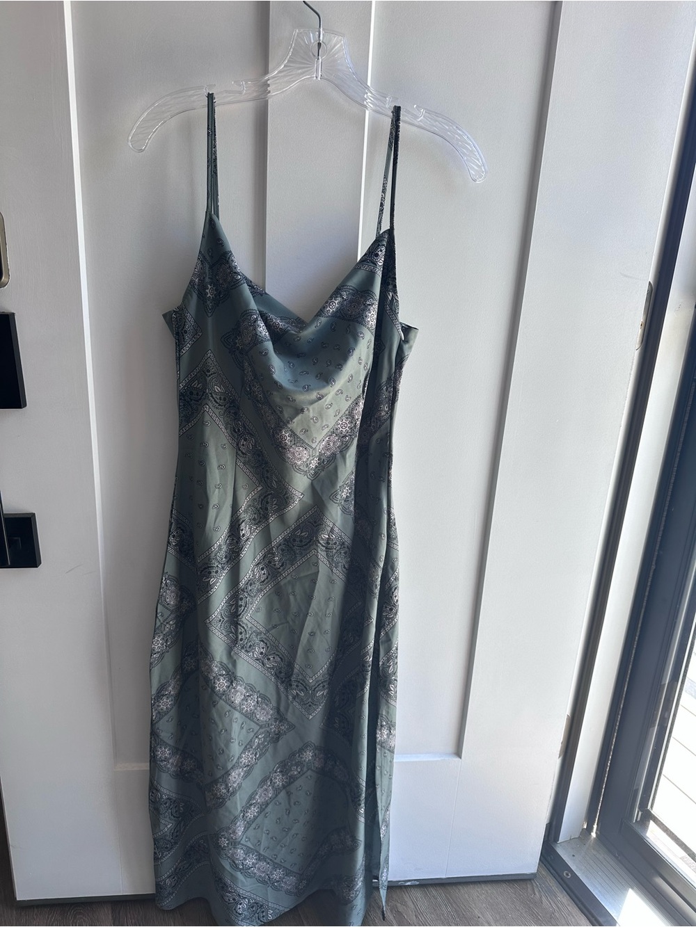 Green Bandana midi cowl neck dress
